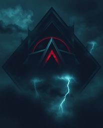 This logo concept evokes an eerie and creepy atmosphere through a surreal storm depicted with geometric shapes and dark tones