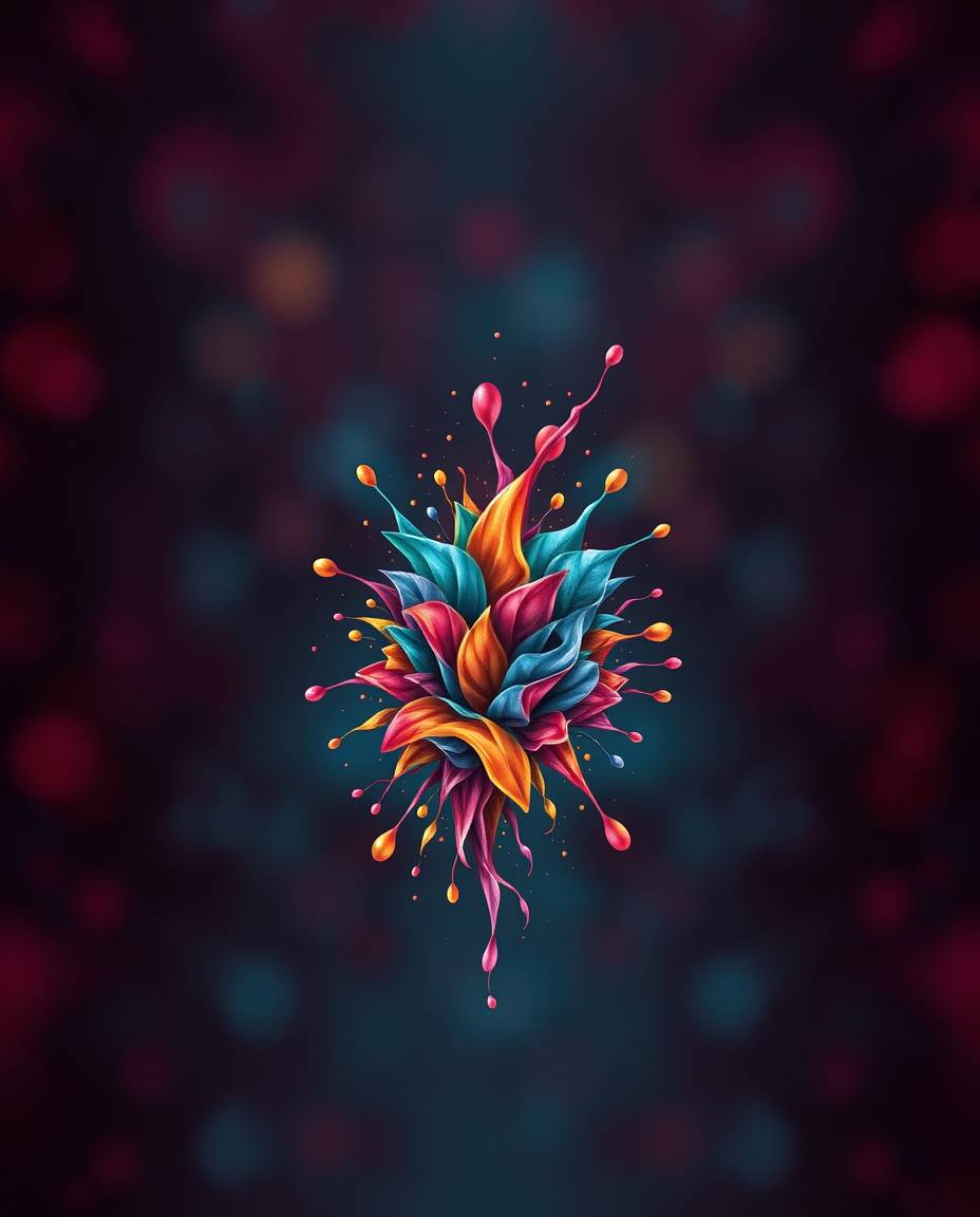 This stunning artwork features a symbolic traditional tattoo design with abstract 3D colorful splash shapes.  The vibrant col