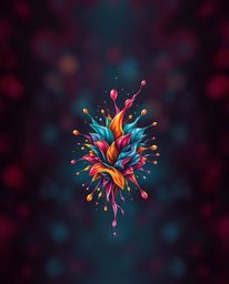This stunning artwork features a symbolic traditional tattoo design with abstract 3D colorful splash shapes.  The vibrant col