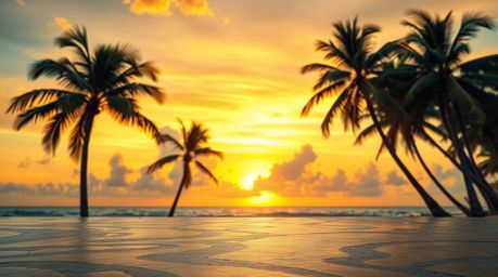 Experience the lively energy of a tropical beach sunset captured in a stunning bronze sculpture.  The artwork features swayin