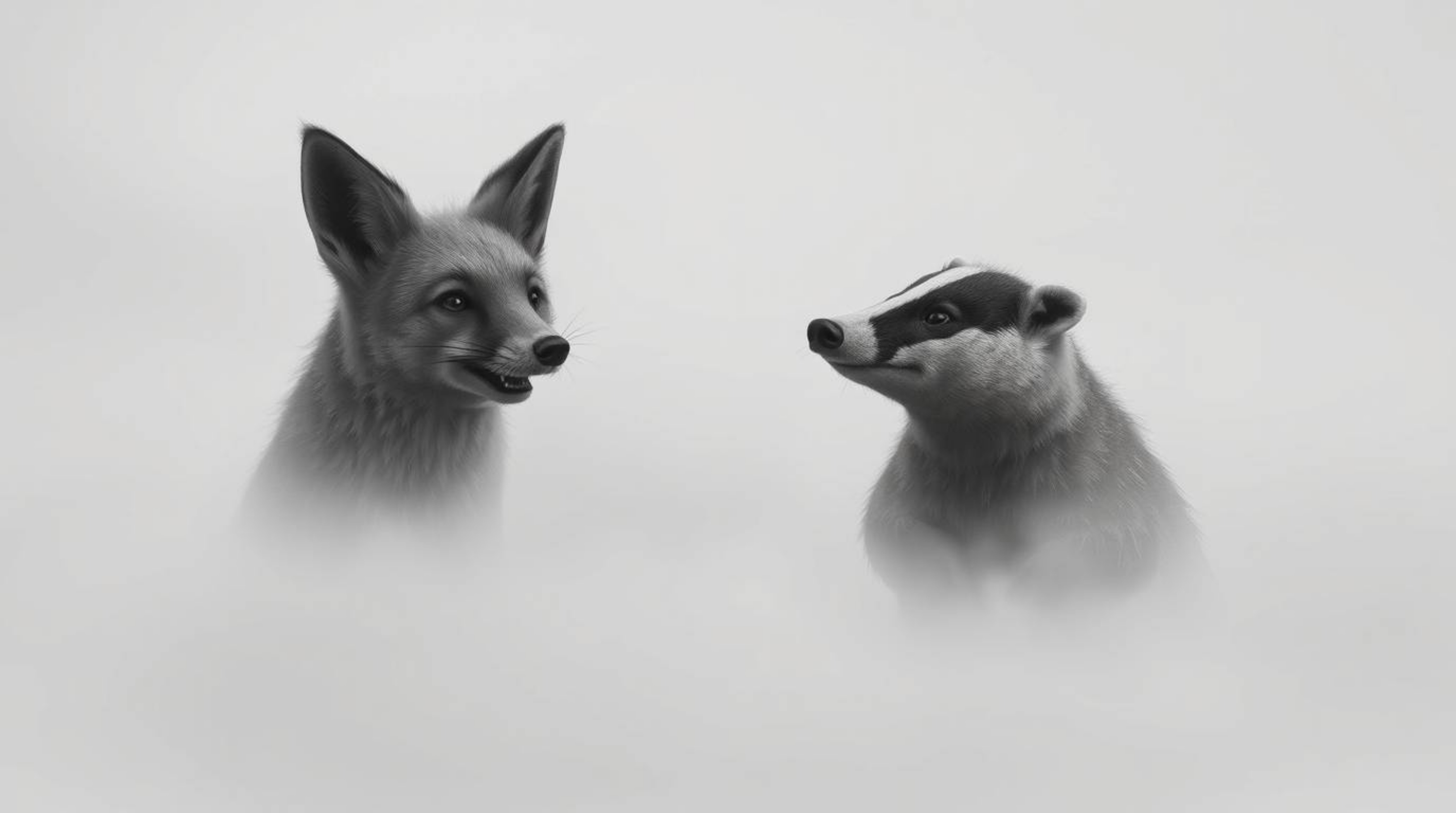 A delightful duo of talking animals, a fox and a badger, find themselves embroiled in mischievous antics within a dense fog. 