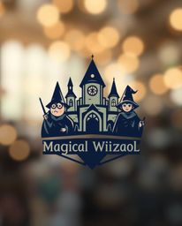 A captivating logo design showcases a magical school brimming with young wizards.  The design incorporates a blurred bokeh ef