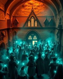 Explore a world where warm terracotta hues meet cool teal accents, set within the enchanting halls of a magical school brimmi