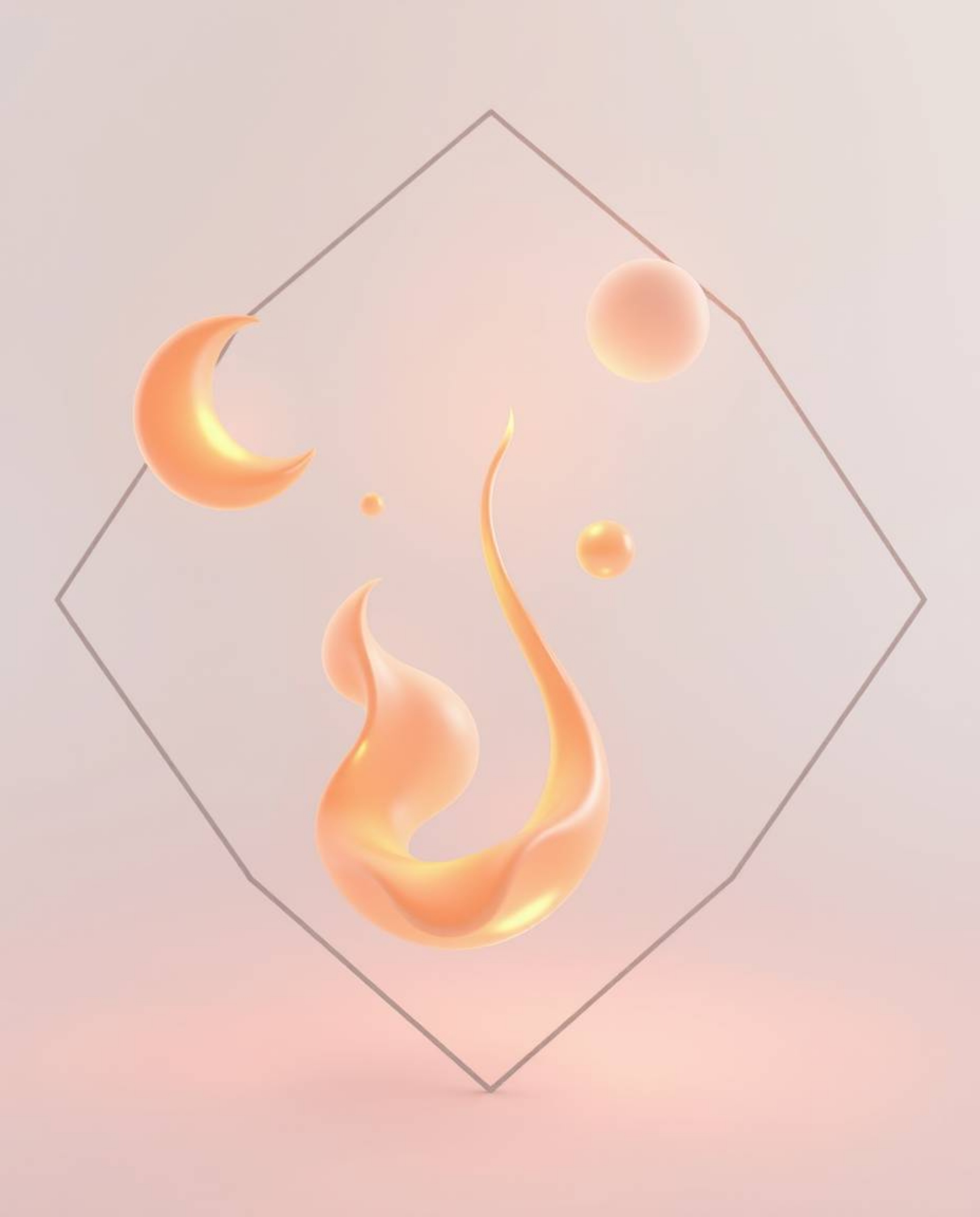 This logo design features a soft, dreamy aesthetic with a 3D render of warm candlelight-inspired, translucent, fluid organic 