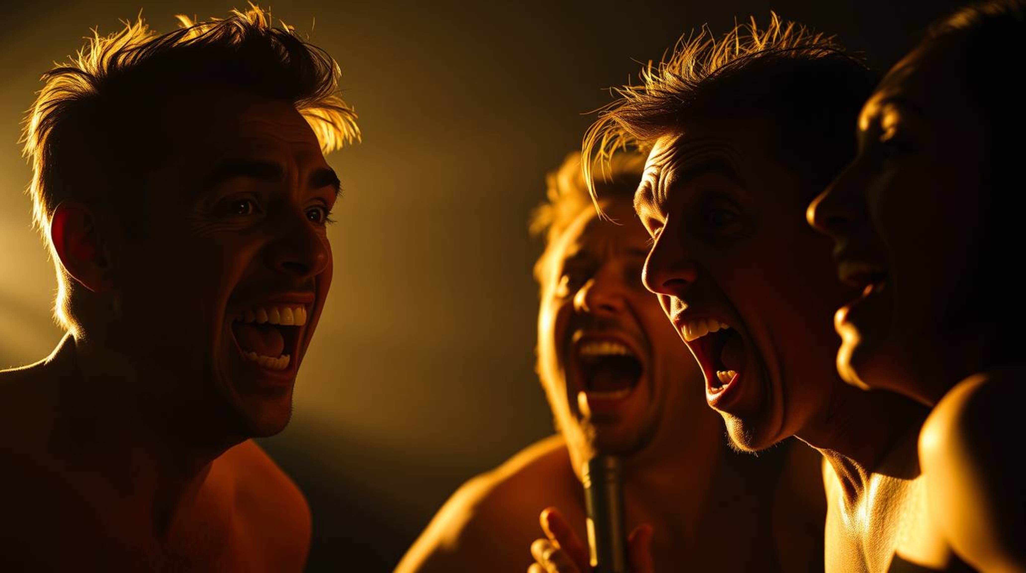A hilarious gross-out comedy scene is depicted, characterized by exaggerated facial expressions and a striking contrast betwe