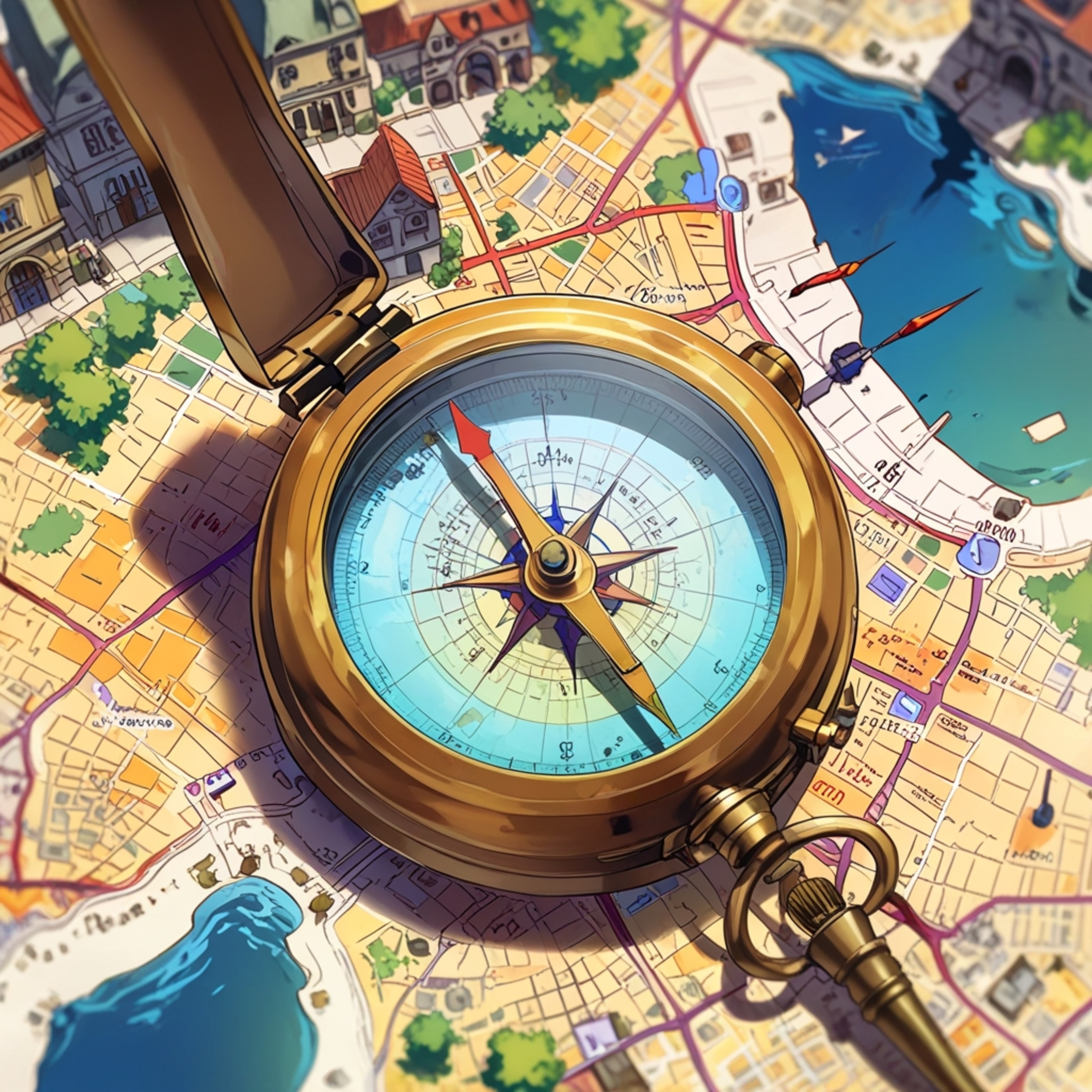 Explore the charm of a bygone era with this vintage city map print. Featuring intricate details, an open compass, and a feath
