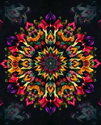 Discover a captivating collection of dreamlike, surreal geometric floral mandalas.  These vibrant and symmetric designs featu