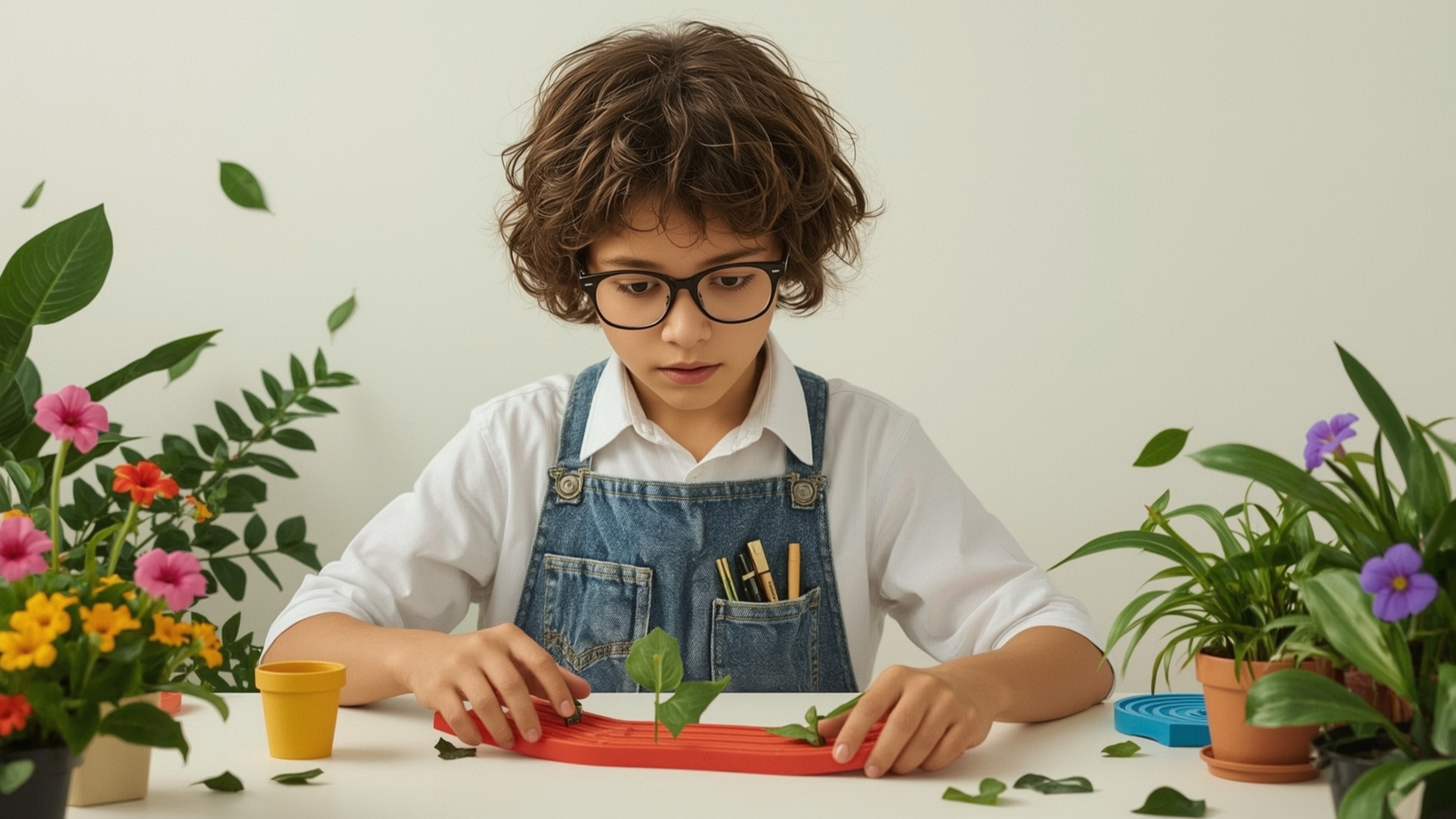 A high-resolution, professionally lit, and crisply detailed stock photo of a bright-eyed, bespectacled homeschooled genius, a