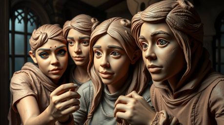 Explore a captivating world where sculptural clay art meets a haunted mansion mystery.  A diverse group of teenagers, brought