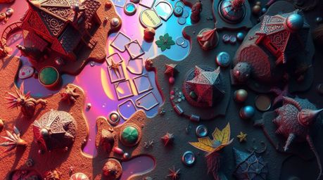 Explore a whimsical fantasy kingdom from a unique overhead bird's eye perspective, showcasing iridescent colors and intricate
