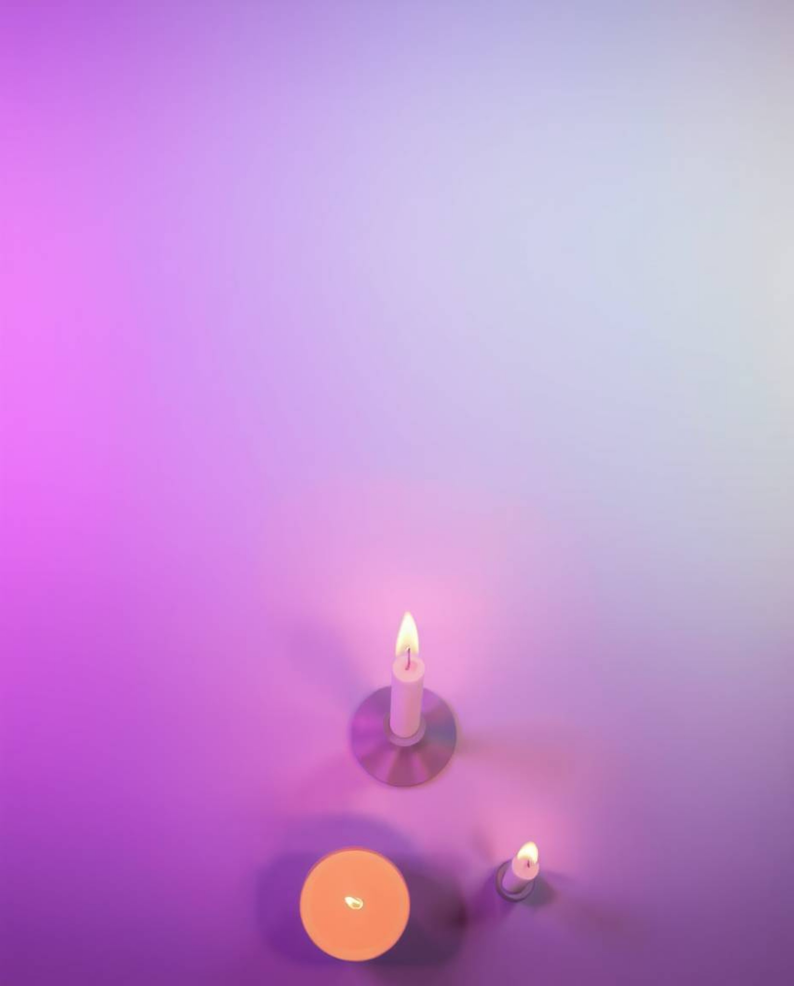 A captivating bird's-eye view scene bathed in the warm glow of candlelight, featuring a soft gradient texture blending pink, 