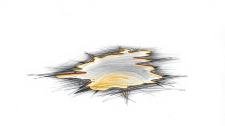 A captivating hand-drawn sketch depicts a river delta bathed in the warm glow of twilight.  The rough pencil strokes and film