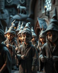 Immerse yourself in a magical school crafted from clay, brimming with young wizards. Experience a dramatic, cinematic present