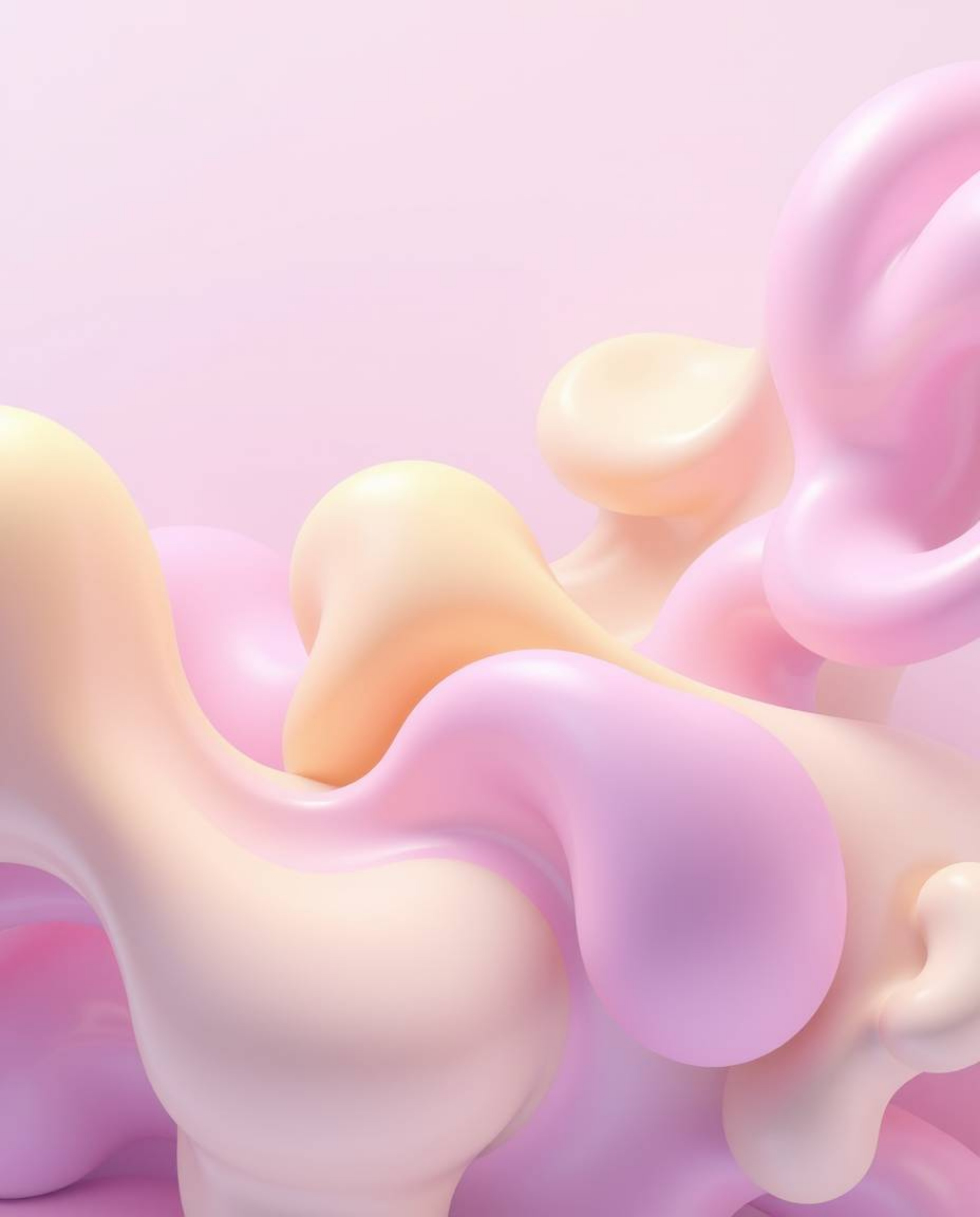 This stunning 3D rendering showcases abstract liquid forms in a mesmerizing array of pastel colors. Volumetric lighting enhan