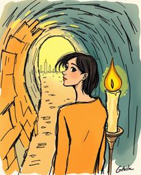 A captivating hand-drawn sketch in the Color Sketchnote style depicts a figure with warm, candlelit skin tones standing at a 