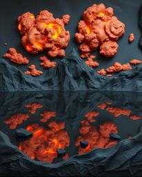 This piece of sculptural clay art depicts the eerie reflections of fiery clouds in a mountain lake. It utilizes dark tones an