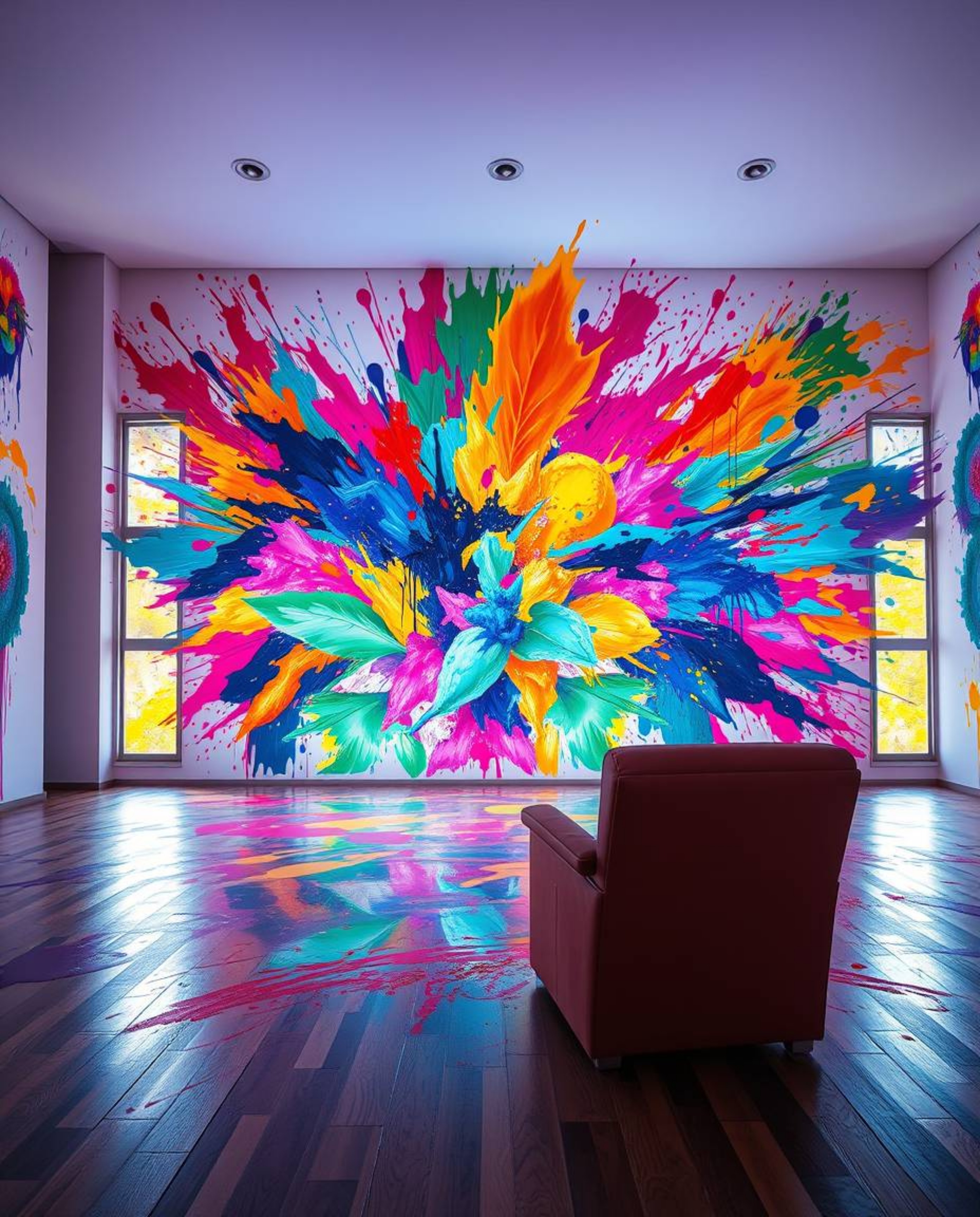 Experience a visually stunning explosion of paint transformed into creative light art. This massive-scale artwork incorporate