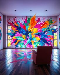 Experience a visually stunning explosion of paint transformed into creative light art. This massive-scale artwork incorporate