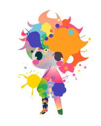 This artwork features an adorable and cute isekai anime-style depiction of a human silhouette, uniquely formed by vibrant and