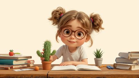 A vibrant, high-resolution stock photo depicts a brilliant, bespectacled homeschooled genius in a stylized, Pixar-inspired ma