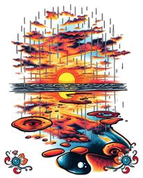 A vibrant, retro-style traditional tattoo art print, set against a clean white background, depicts a captivating scene of a s