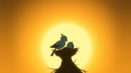 Experience the beauty of smooth gradient transitions and silhouetted backlighting as two cartoon birds, rendered in a classic