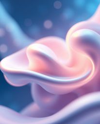 Experience a dreamy and ethereal scene featuring futuristic 3D fluid shapes with glowing edges, elegantly positioned against 