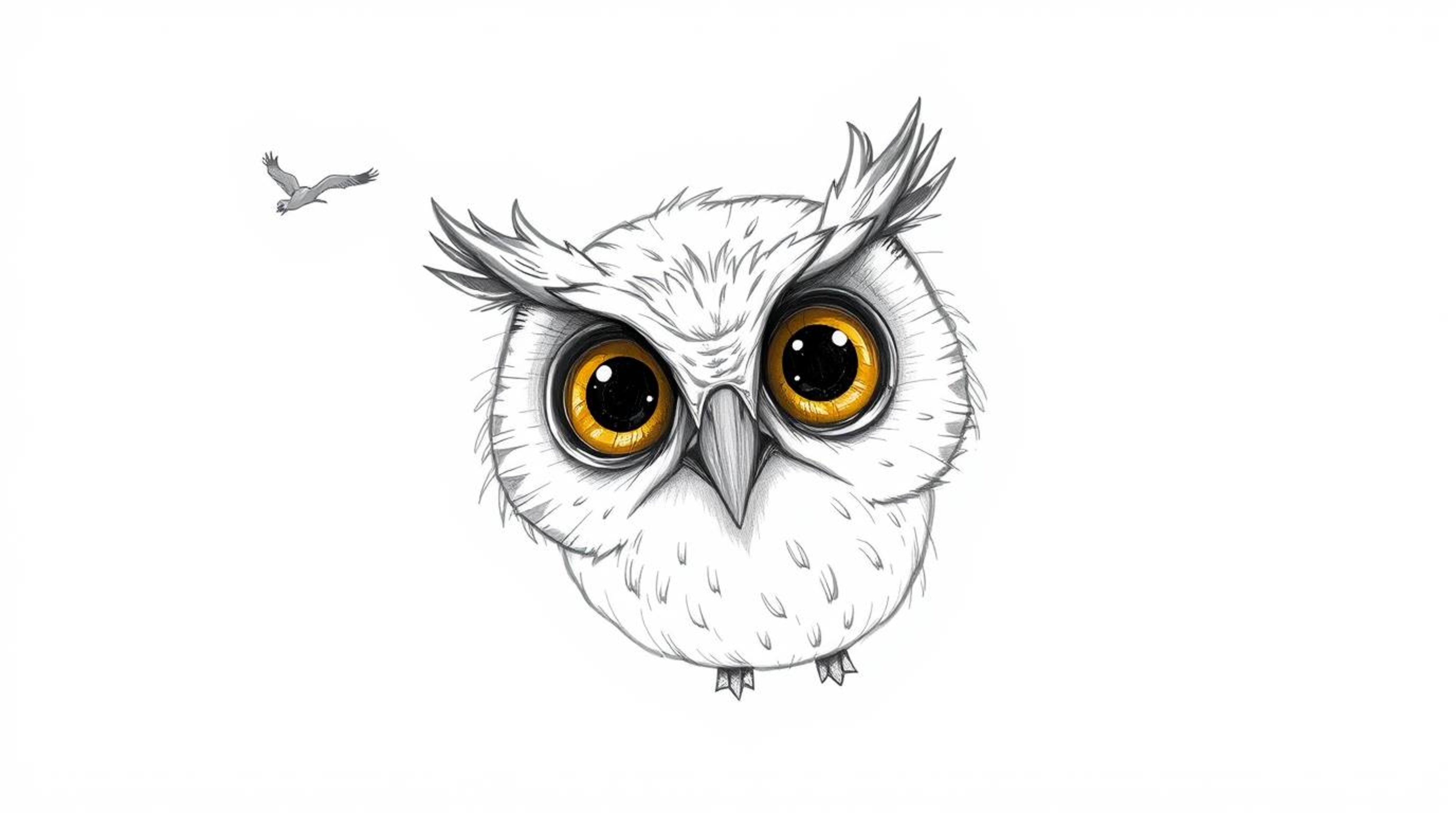 A captivating hand-drawn sketch in the style of Pixar animation depicts a large, expressive-eyed blind owl teaching birds to 