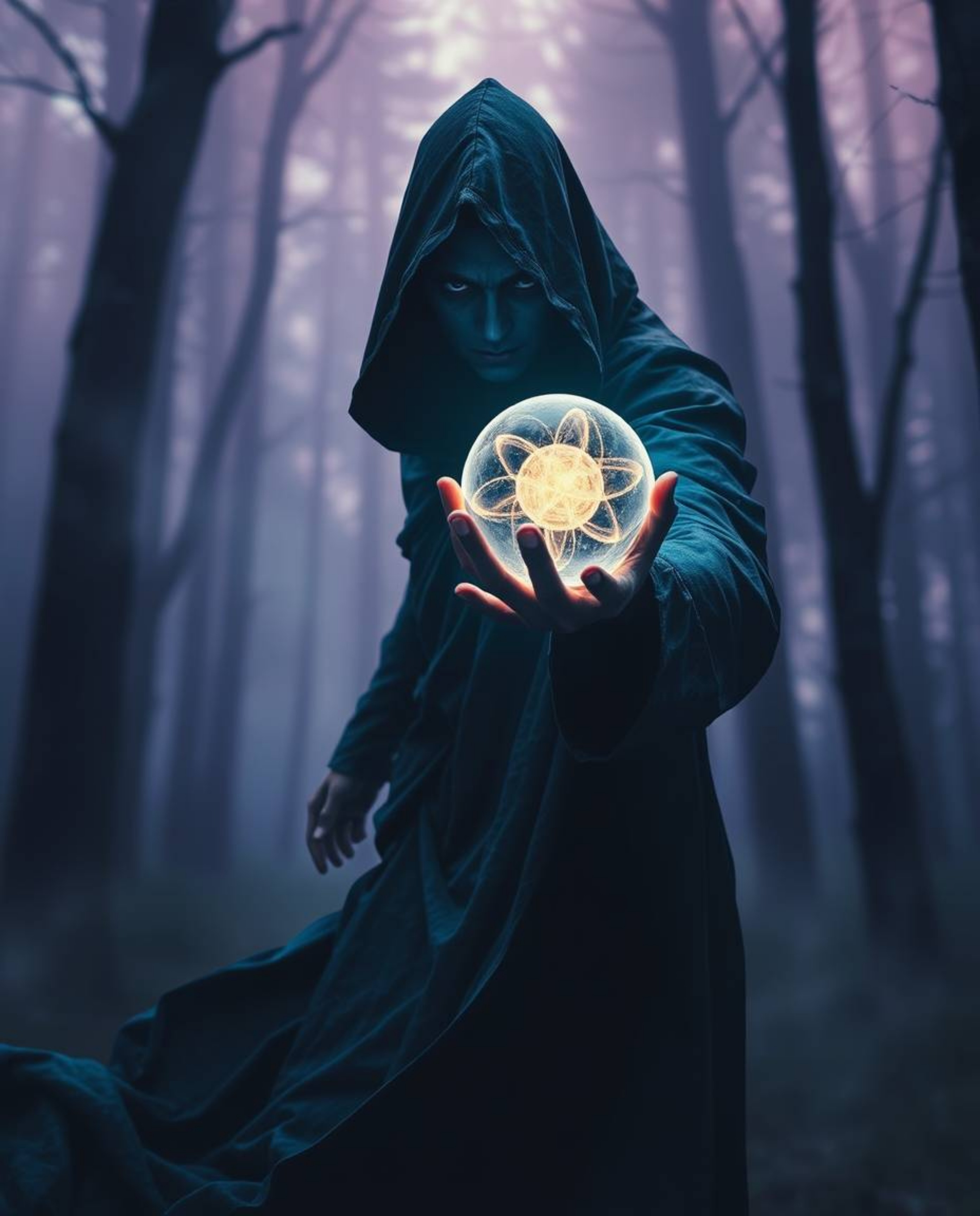 A captivating image of a cloaked figure in swift motion, possessing sharply defined features and dark skin, is seen holding a