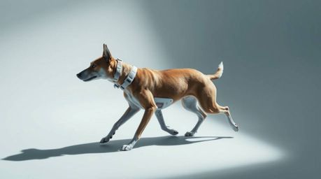 Experience a surreal and captivating scene: a futuristic dog confidently walks itself through the vast expanse of space. Bath