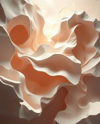 This artwork presents a stunning 3D render featuring layered papier-mâché abstract shapes, enhanced with captivating glitch e