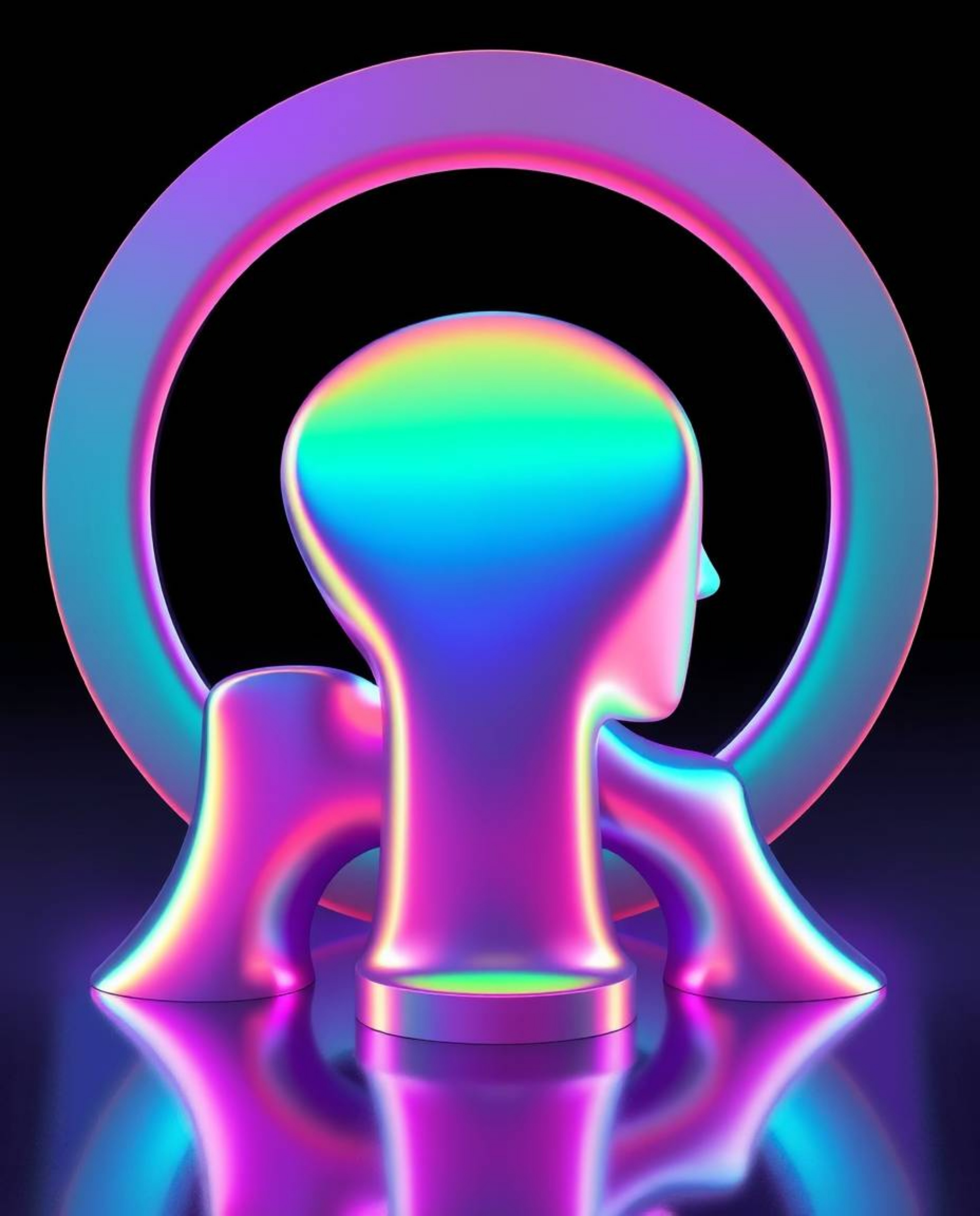 Explore captivating visuals featuring iridescent colors and 3D shapes rendered with smooth gradient textures in a futuristic 