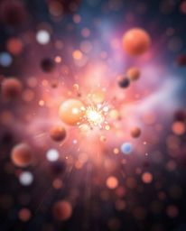 Witness the breathtaking spectacle of colliding galaxies in a vibrant cosmic explosion. This captivating image features a sha
