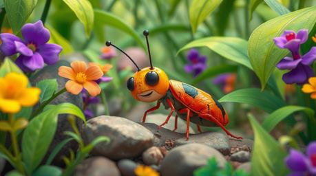 Explore a vibrant and captivating backyard jungle through the eyes of a bug-sized hero. This scene is brought to life with vi