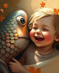 A heartwarming digital painting captures the unlikely friendship between a sea creature with dazzling iridescent scales and a
