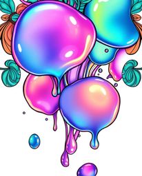 This art print features a traditional tattoo style with a modern twist. Iridescent, floating 3D blobs of fluid jelly create a
