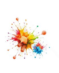 Discover stunning surreal digital art featuring hand-drawn, abstract 3D colorful splash shapes floating in space.  The artwor