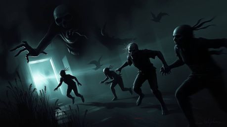 Explore a surreal digital painting showcasing a creepy chase scene, masterfully rendered with exaggerated squash and stretch 