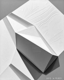 A classic oil painting style monochrome image showcases a captivating 3D geometric pattern that resembles folded paper.  The 