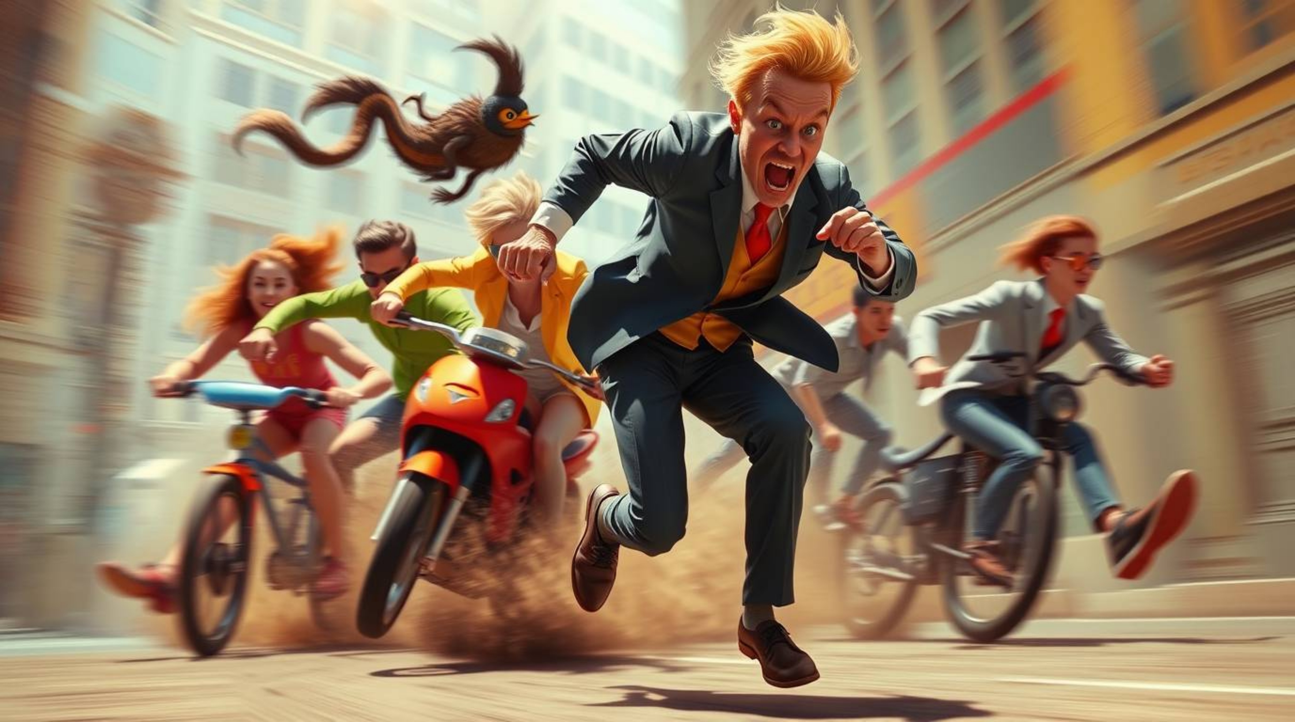 Witness an exhilarating chase scene brought to life with exaggerated squash and stretch animation, rendered in bright, vibran