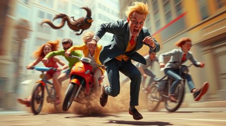 Witness an exhilarating chase scene brought to life with exaggerated squash and stretch animation, rendered in bright, vibran