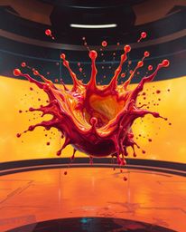 Explore a futuristic sci-fi painting featuring a vibrant paint splash suspended in mid-air, captured with advanced technology