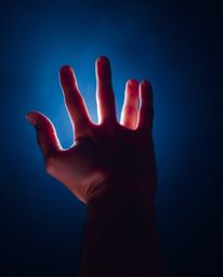 A captivating image depicts a hand emerging from darkness, reaching towards a source of light.  Rendered in cool colors with 