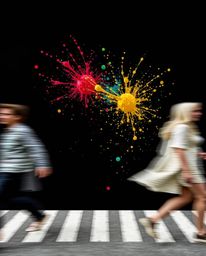 Explore the raw and authentic energy of urban life through candid street photography, captured with dynamic colorful splashes