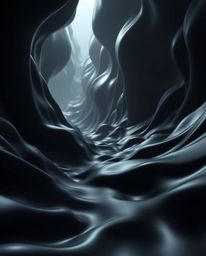 Experience an epic scene featuring intense, jet black, and smoothly rendered 3D fluid shapes with striking metallic textures,