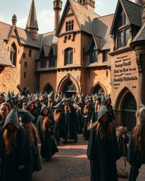 Explore a magical school brimming with young wizards, rendered in natural earth tones like browns and beiges. Strong, hard li