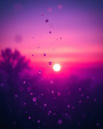 This image captures a stunning overhead bird’s-eye view of snowflakes falling during a vibrant sunset. The scene is character