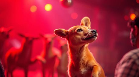 Capture the vibrant energy of an animal dance party under the shimmering glow of disco lights. This image showcases a dynamic
