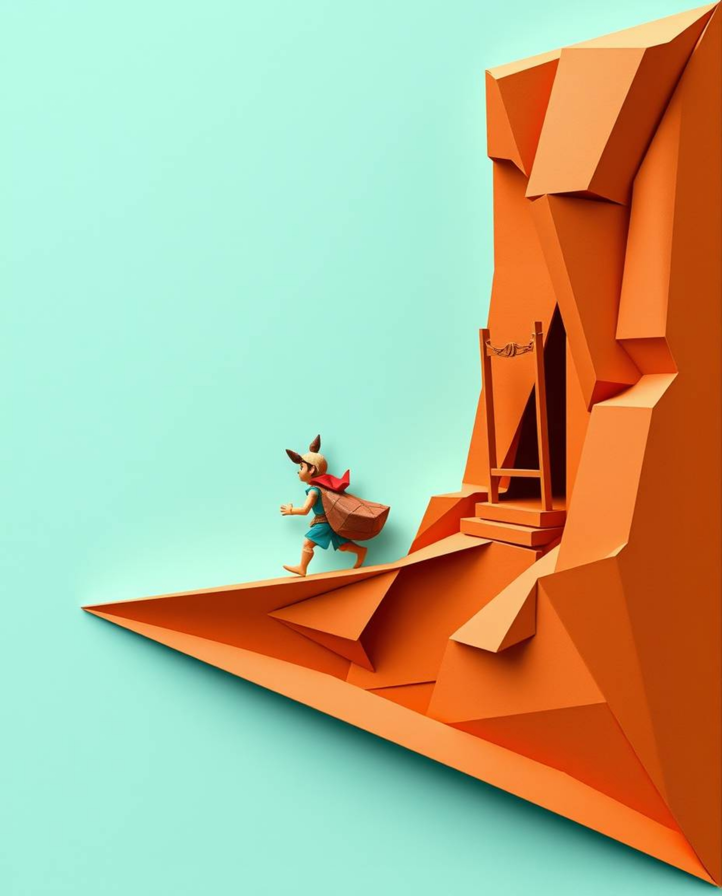 Embark on a captivating desert adventure with a Disney-style hero brought to life through intricate origami-style illustratio
