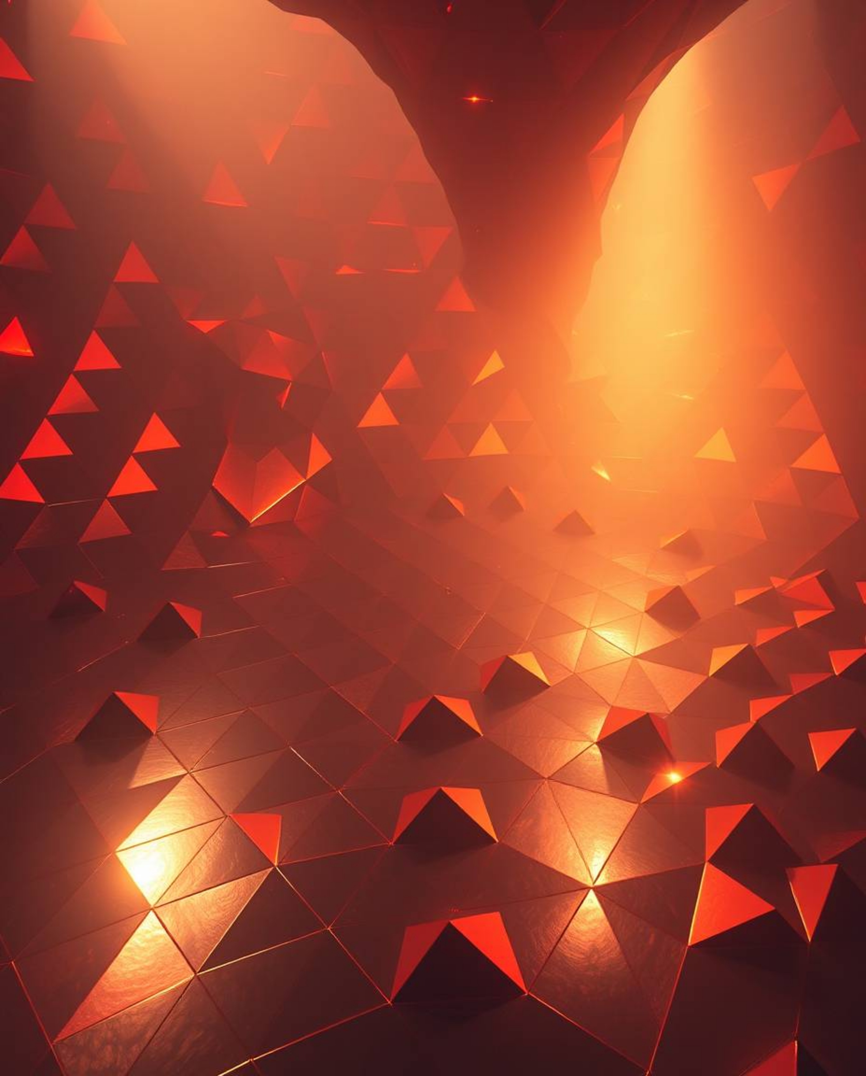 Immerse yourself in a massive, epic scene featuring a seamless geometric pattern of hexagons and triangles rendered in a vibr